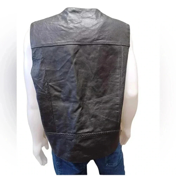 Adnan Black  Leather Motorcycle Vest Size 56 - Picture 5 of 11